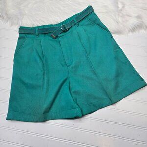 J. Andrew Vintage High Waisted Mom Shorts Green Turquoise Belt Made In USA 30"